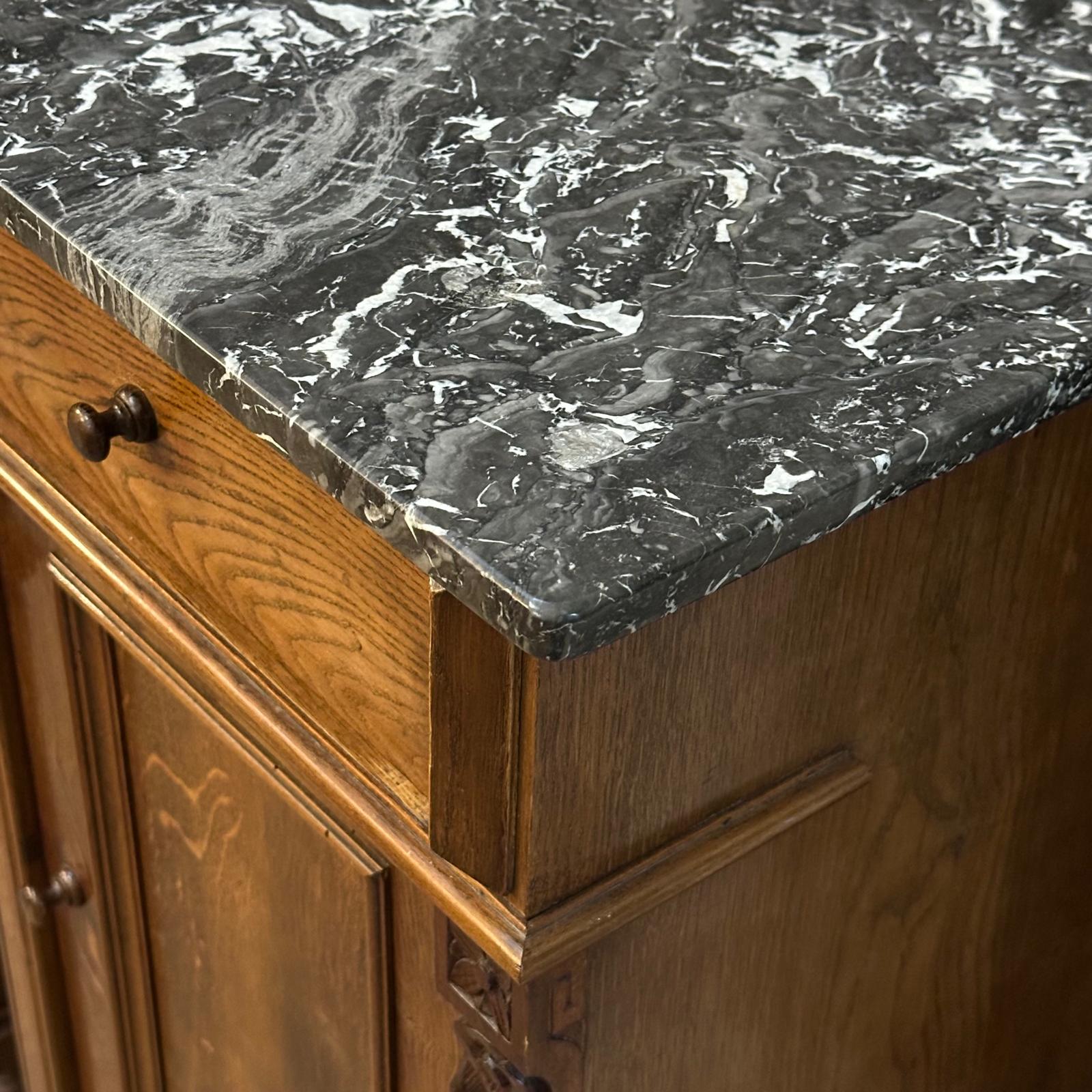 English oak bedside cabinets with marble tops c.1890