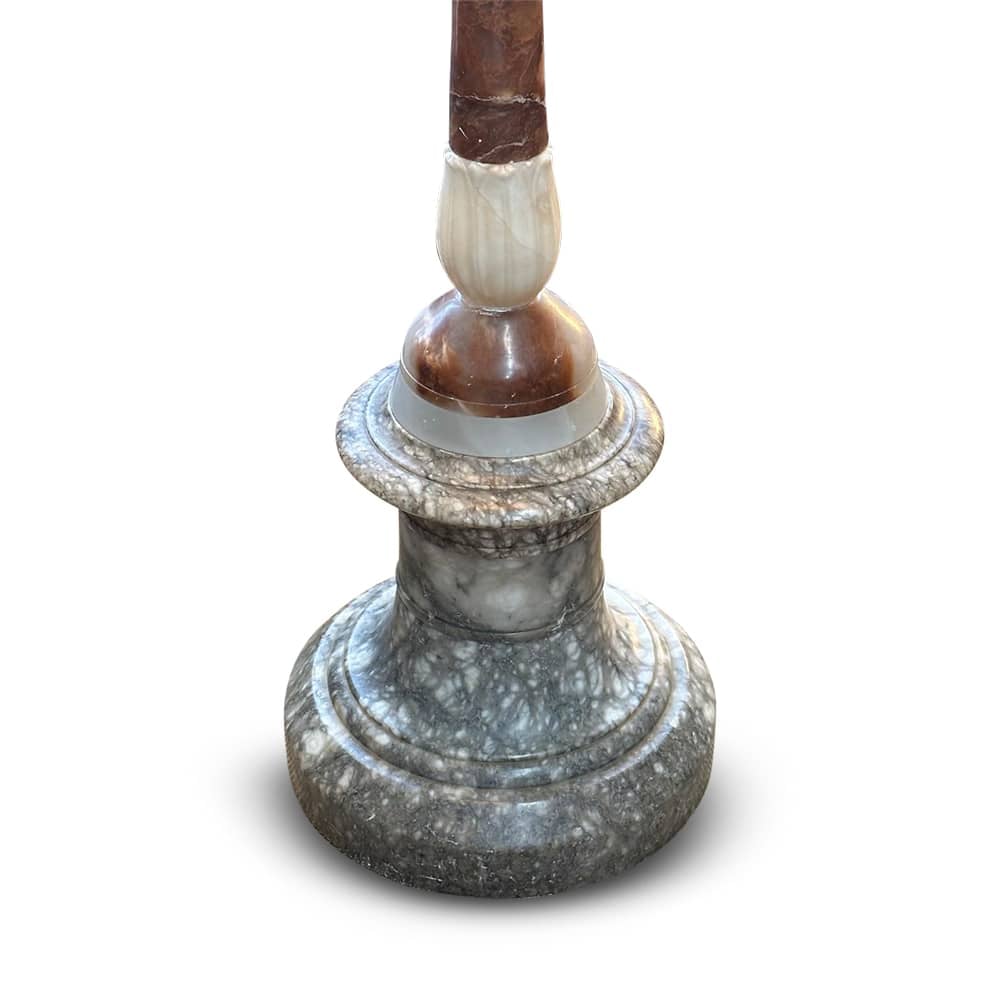 European marble and alabaster turned standard lamp with ornate rococo scrolls and sectional column c.1880