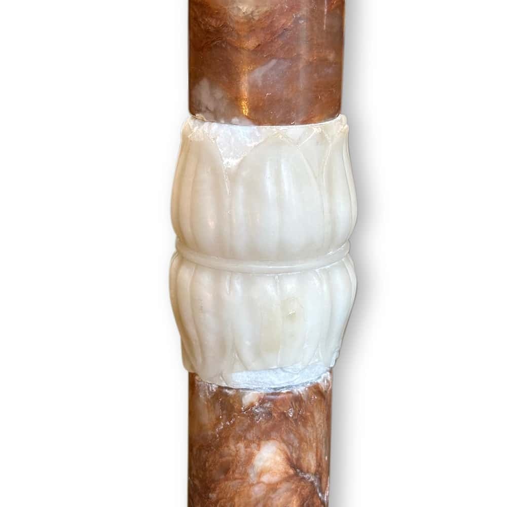 European marble and alabaster turned standard lamp with ornate rococo scrolls and sectional column c.1880