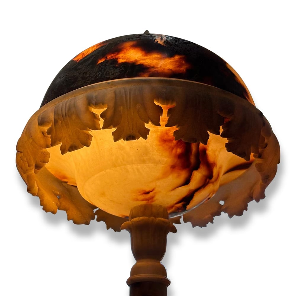 European marble and alabaster turned standard lamp with ornate rococo scrolls and sectional column c.1880