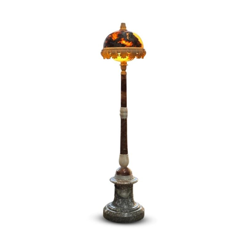 European marble and alabaster turned standard lamp with ornate rococo scrolls and sectional column c.1880