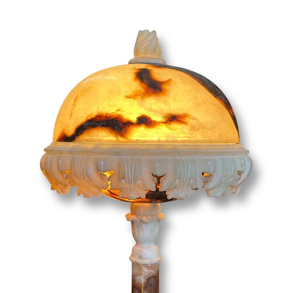 European marble and alabaster turned standard lamp with ornate rococo scrolls and sectional column c.1880
