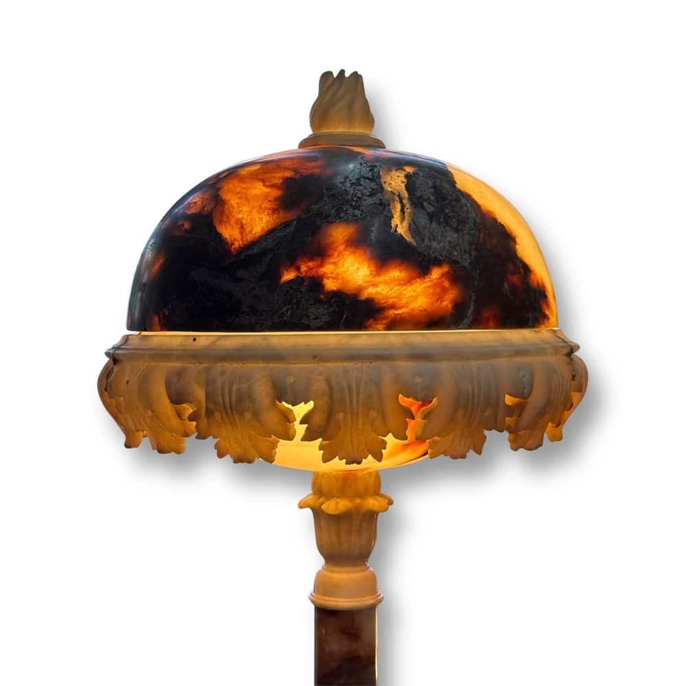 European marble and alabaster turned standard lamp with ornate rococo scrolls and sectional column c.1880