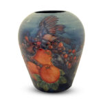Large Moorcroft vase in finches design by Sally Tuffin c.1991