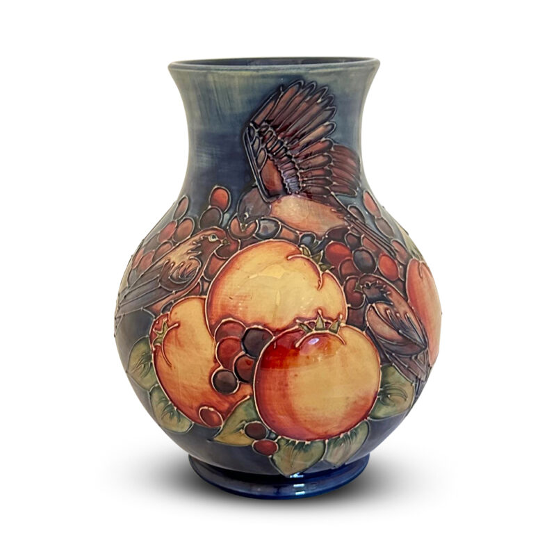 Moorcroft baluster vase in finches design by Sally Tuffin c.1991