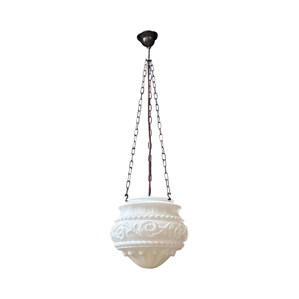 Pr Art deco style white milk glass light fitting