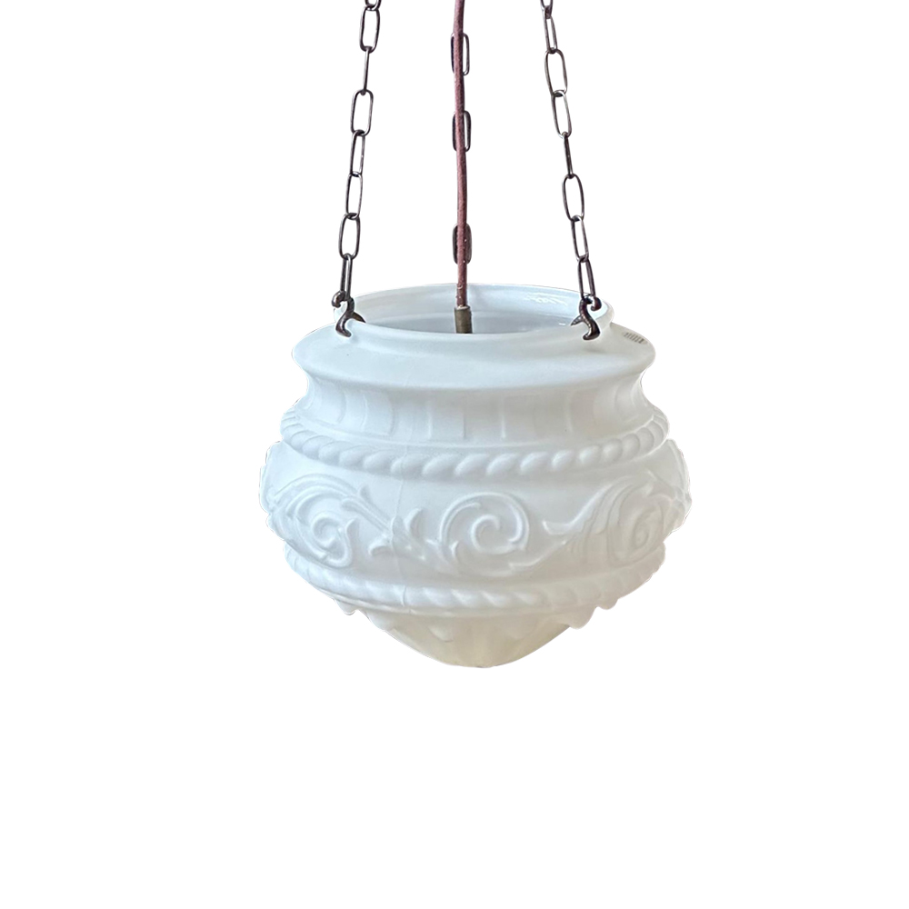 Pr Art deco style white milk glass light fitting