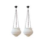 Pr Art deco style white milk glass light fitting