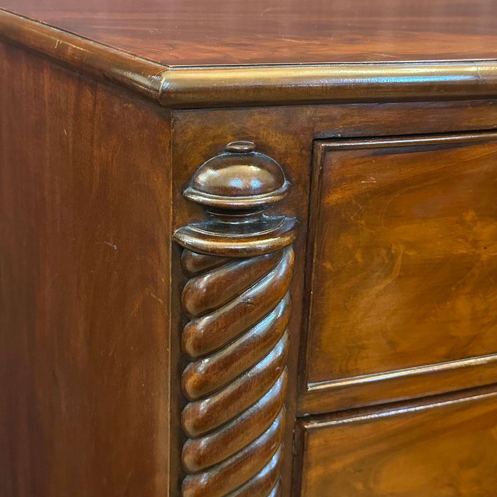 Regency mahogany 5 drawer bow fronted chest with half barley twist columns c.1835