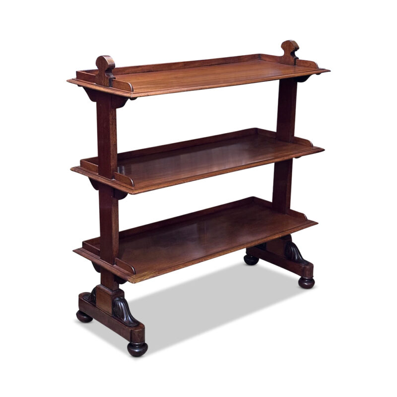 Superb quality Victorian mahogany 3 tier dumb waiter with acanthus leaf carvings c.1870
