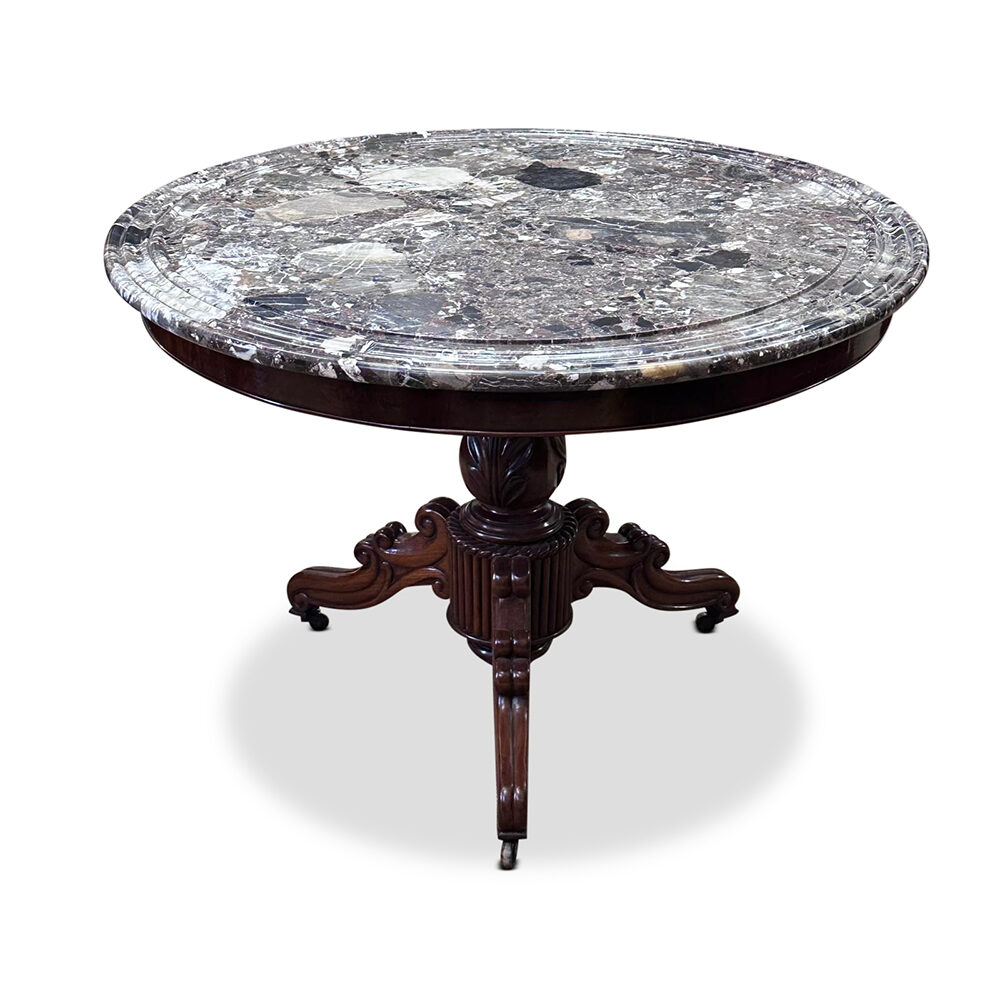 19th century French mahogany pedestal table with brecciated marble top c.1870