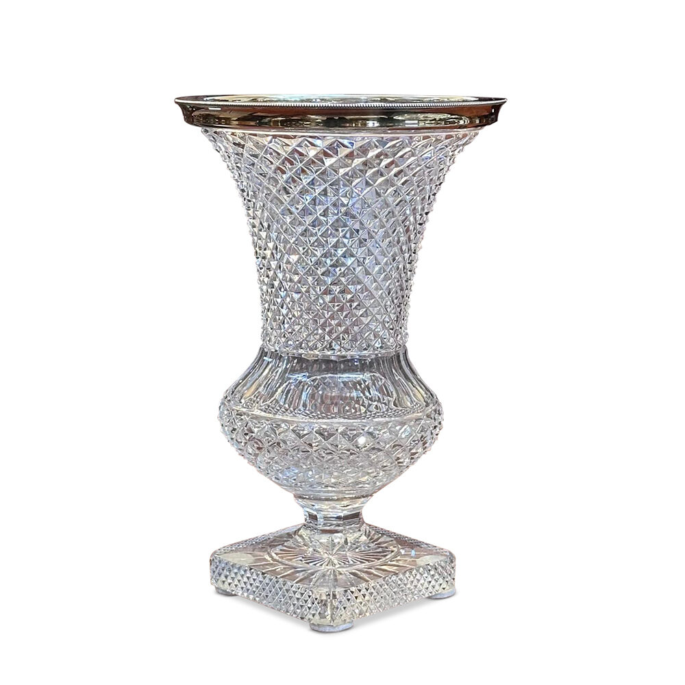 Beautiful cut crystal vase with silver rim c.1955