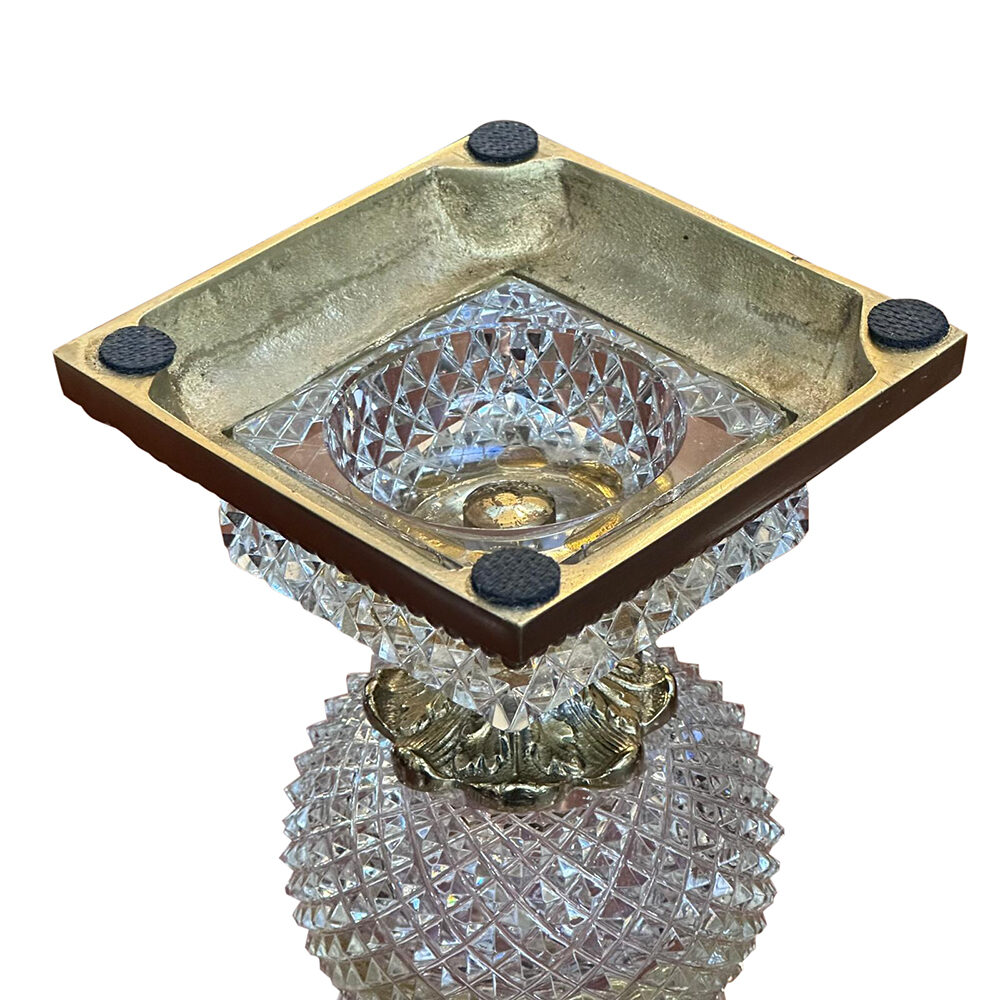 Edwardian cut crystal trumpet vase with ornate gilt bronze mounts base