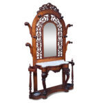 English mahogany arch top hall stand with fretwork and serpentine marble top c.1860