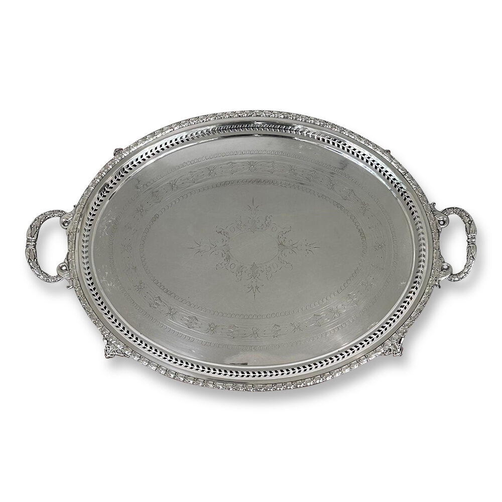 English oval silver plated serving tray
