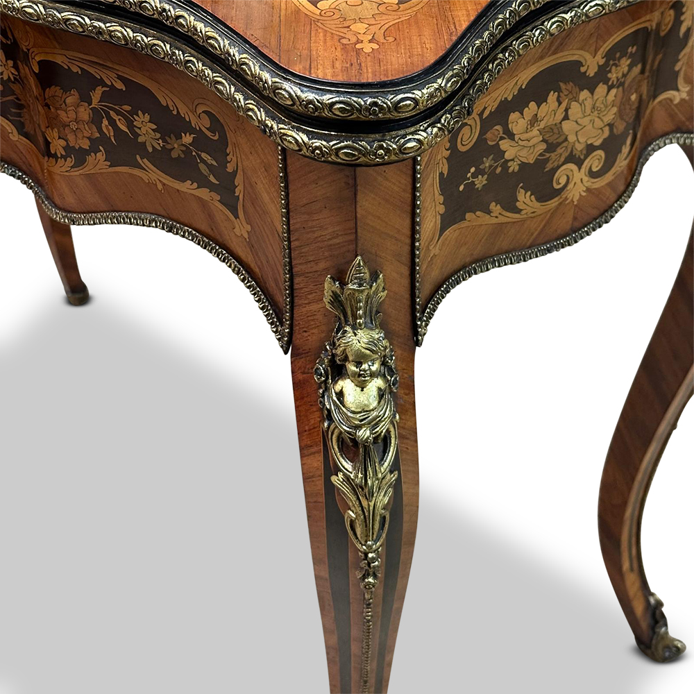 French Louis XV style marquetry card table with ormolu mounts c.1870