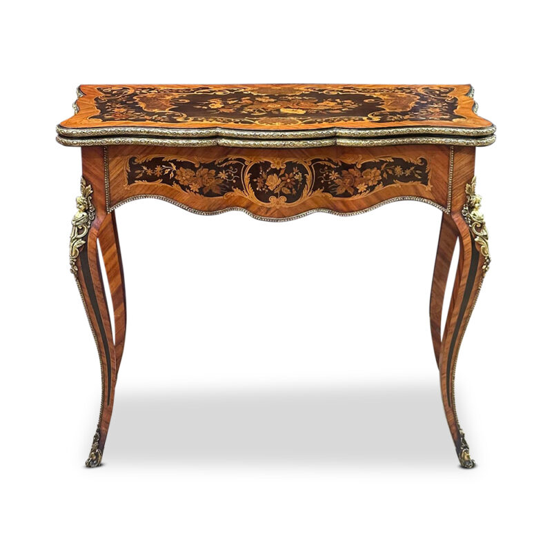 French Louis XV style marquetry card table with ormolu mounts c.1870