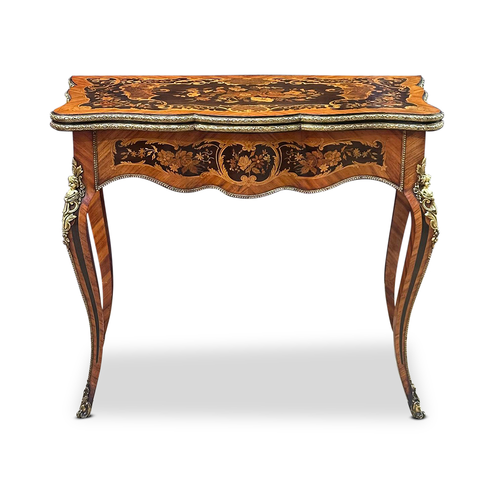 French Louis XV style marquetry card table with ormolu mounts c.1870