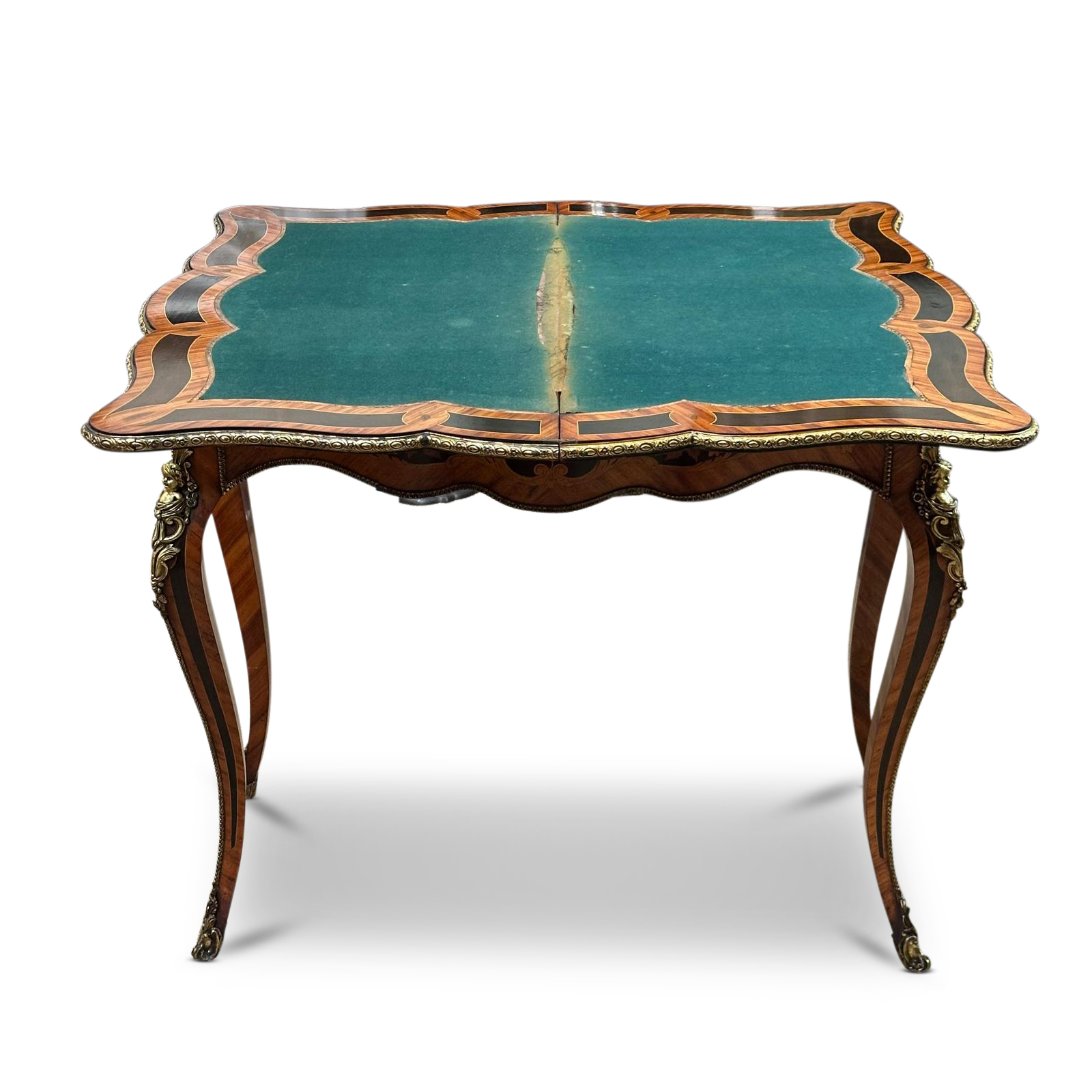 French Louis XV style marquetry card table with ormolu mounts c.1870