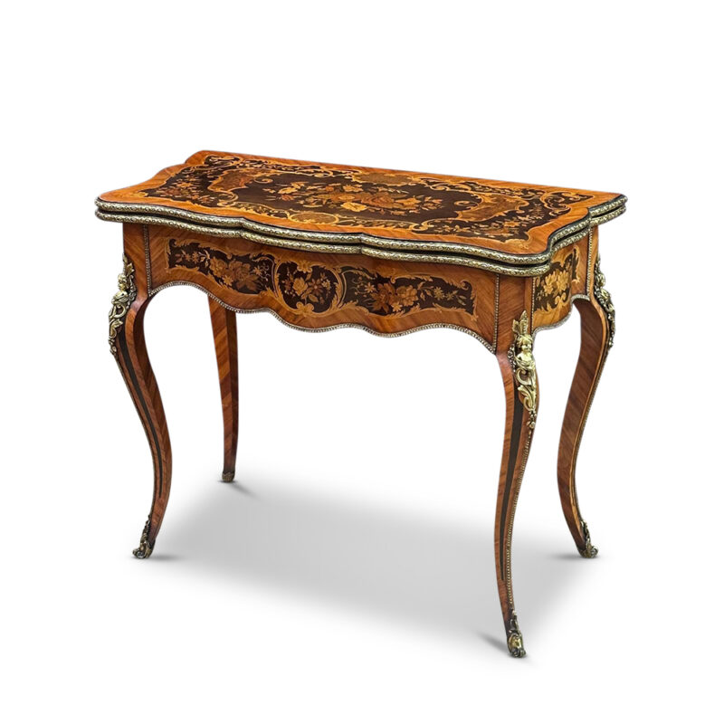 French Louis XV style marquetry card table with ormolu mounts c.1870