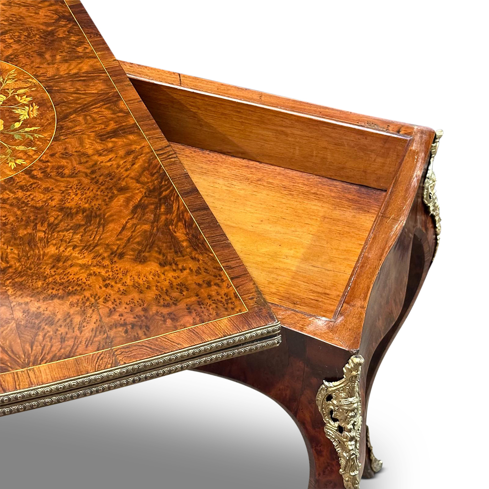 French Louis XV style walnut inlaid card table with ormolu mounts c.1870