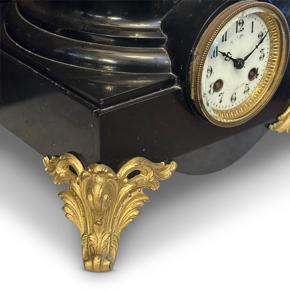 French spelter and marble clock garniture set Nebuleuse by Bruchon c.1890