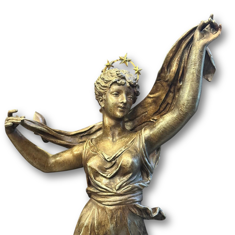 French spelter and marble clock garniture set Nebuleuse by Bruchon c.1890