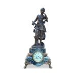 French spelter and marble mantle clock signed Emile Bruchon c.1880