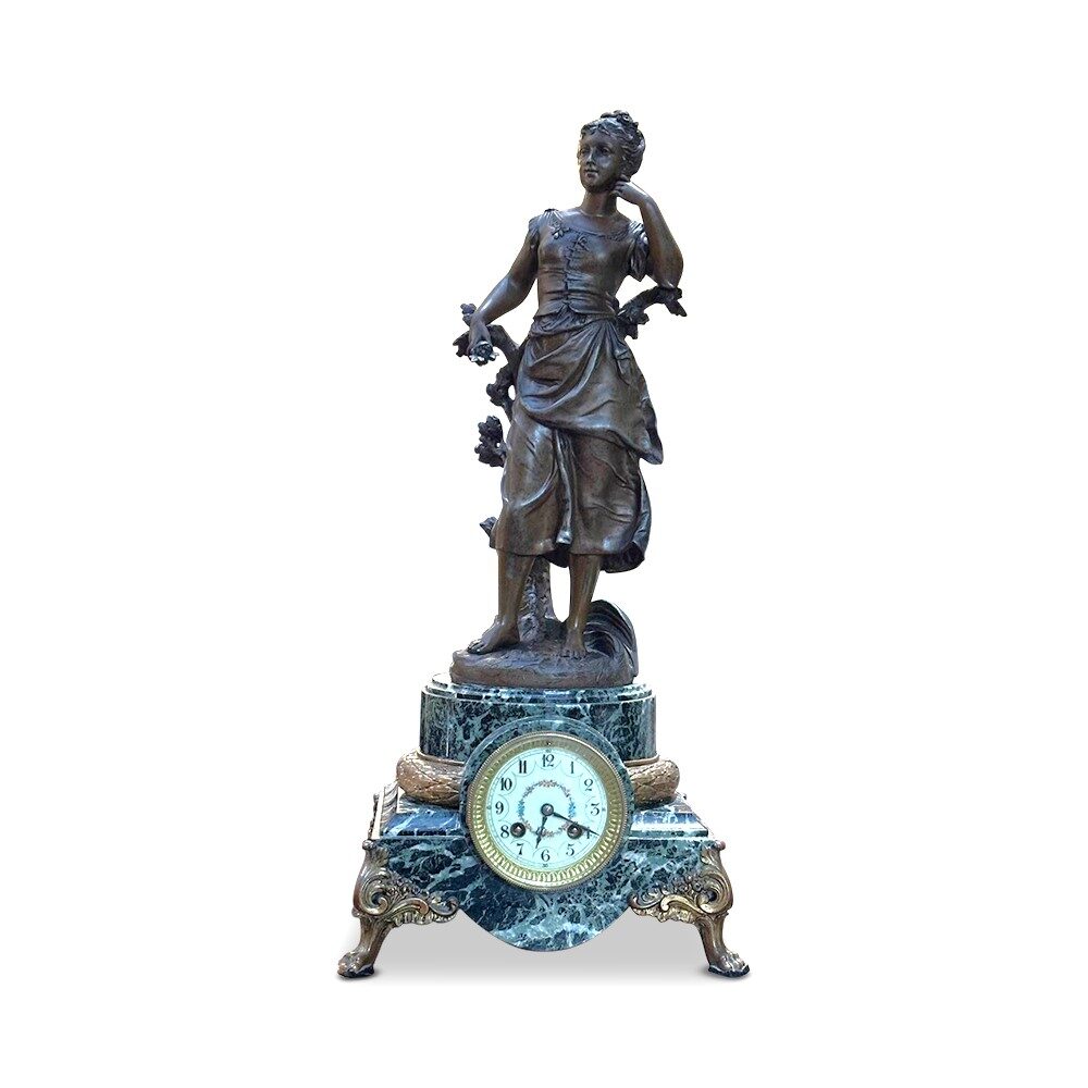 French spelter and marble mantle clock signed Emile Bruchon c.1880