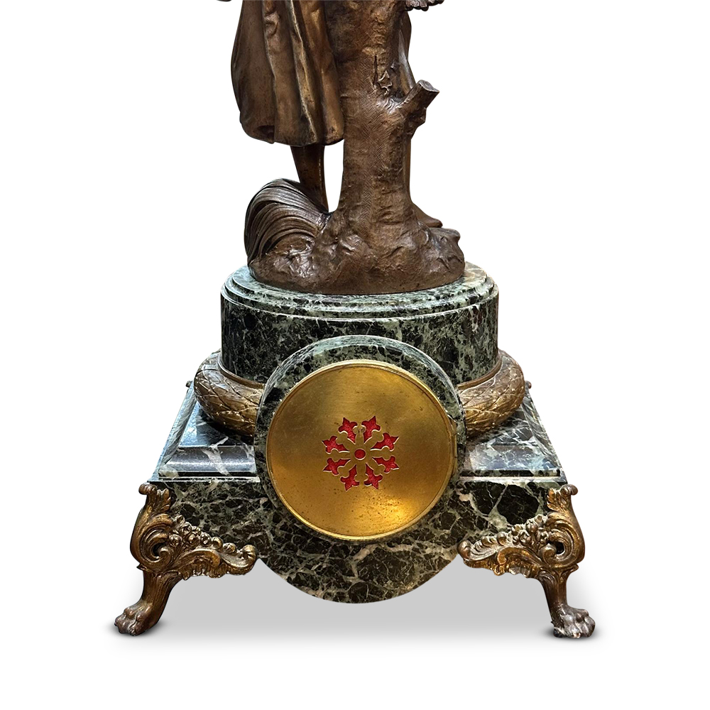 French spelter and marble mantle clock signed Emile Bruchon c.1880