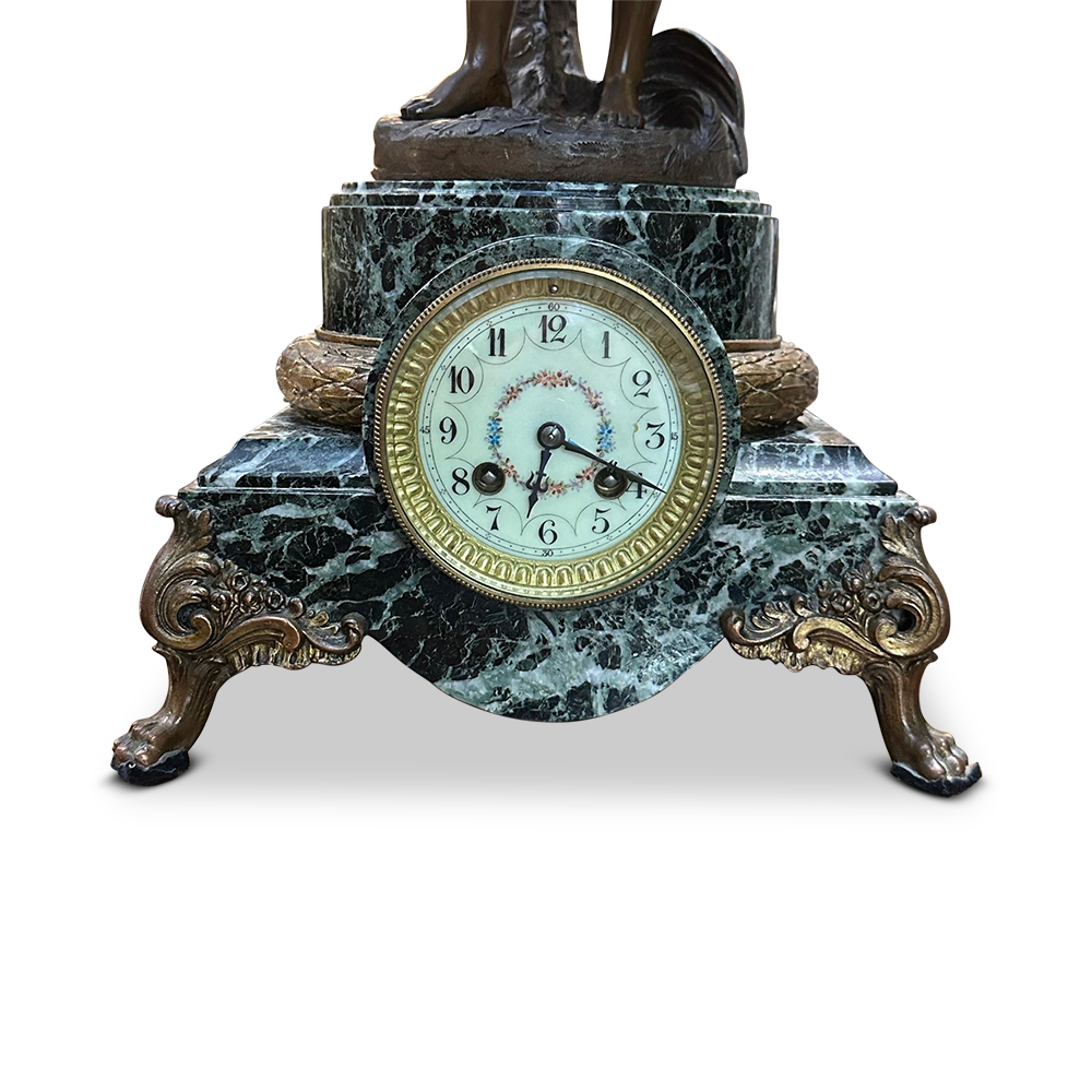 French spelter and marble mantle clock signed Emile Bruchon c.1880