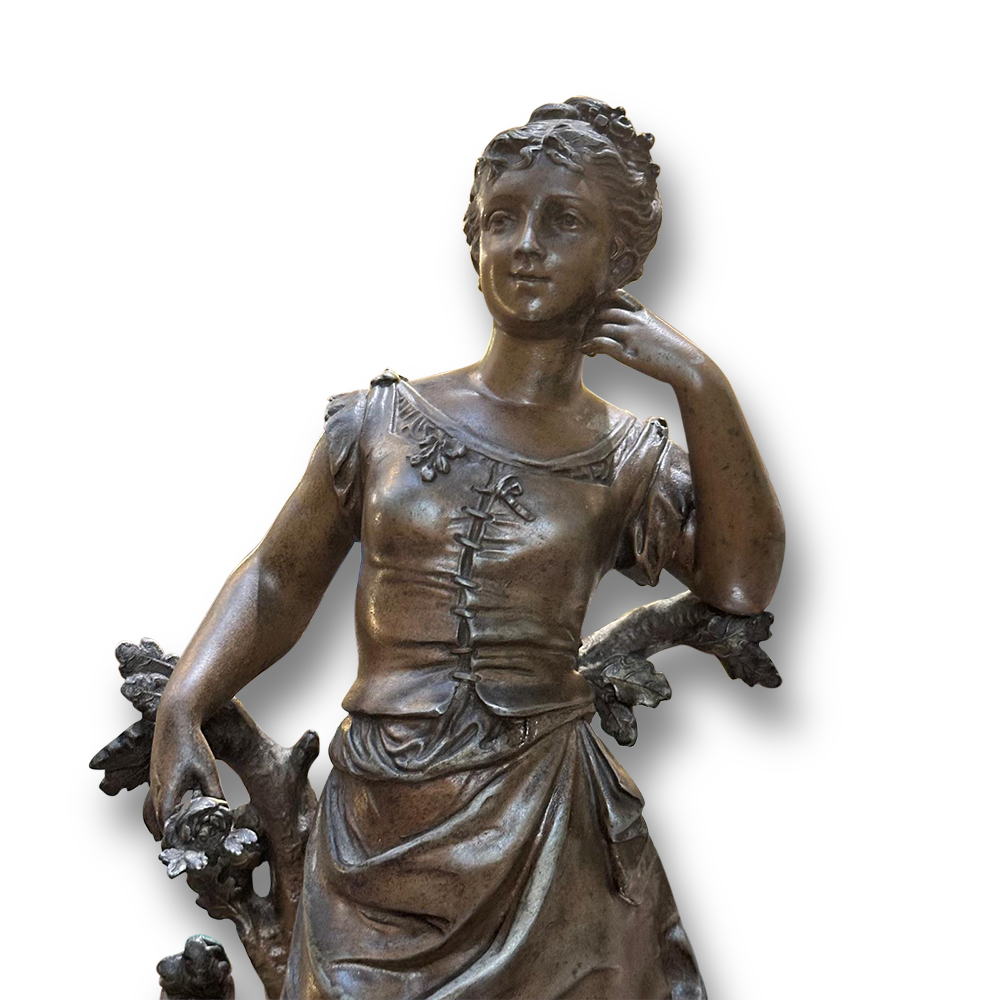 French spelter and marble mantle clock signed Emile Bruchon c.1880