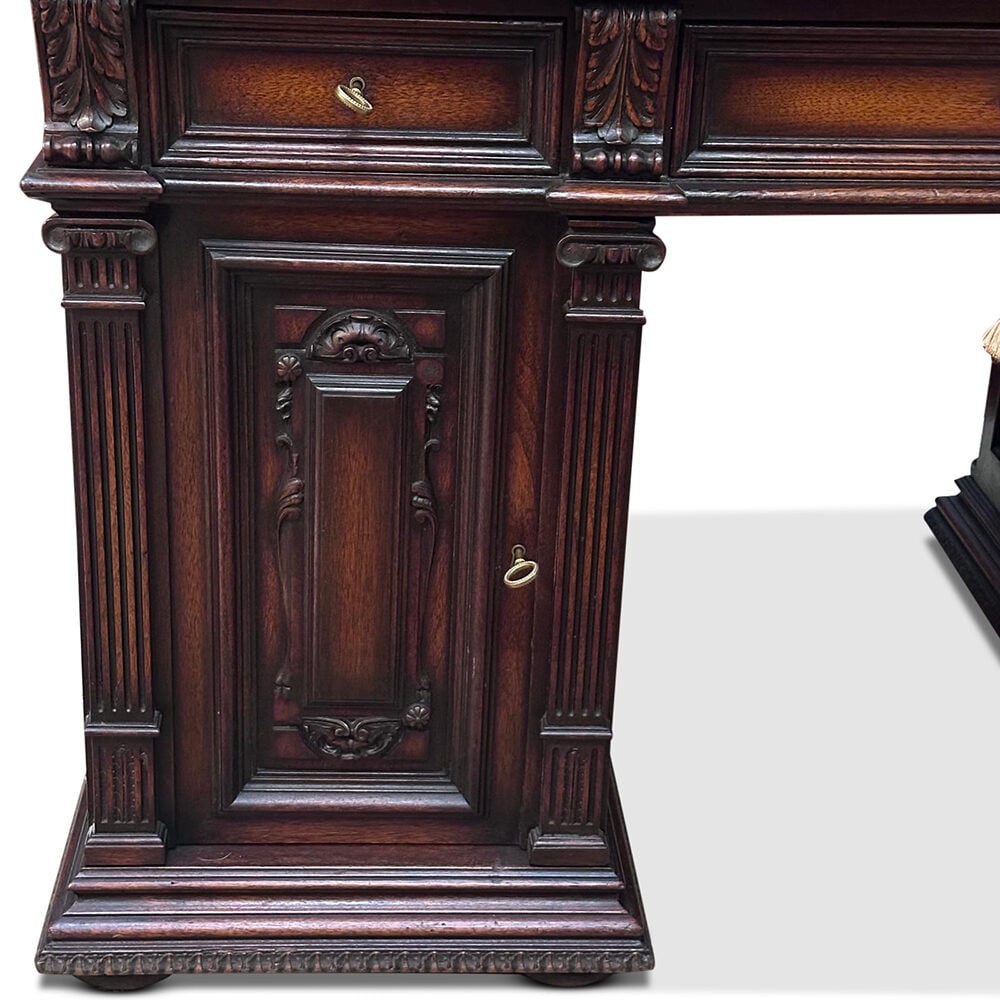 French walnut pedestal desk with tooled leather top c.1870