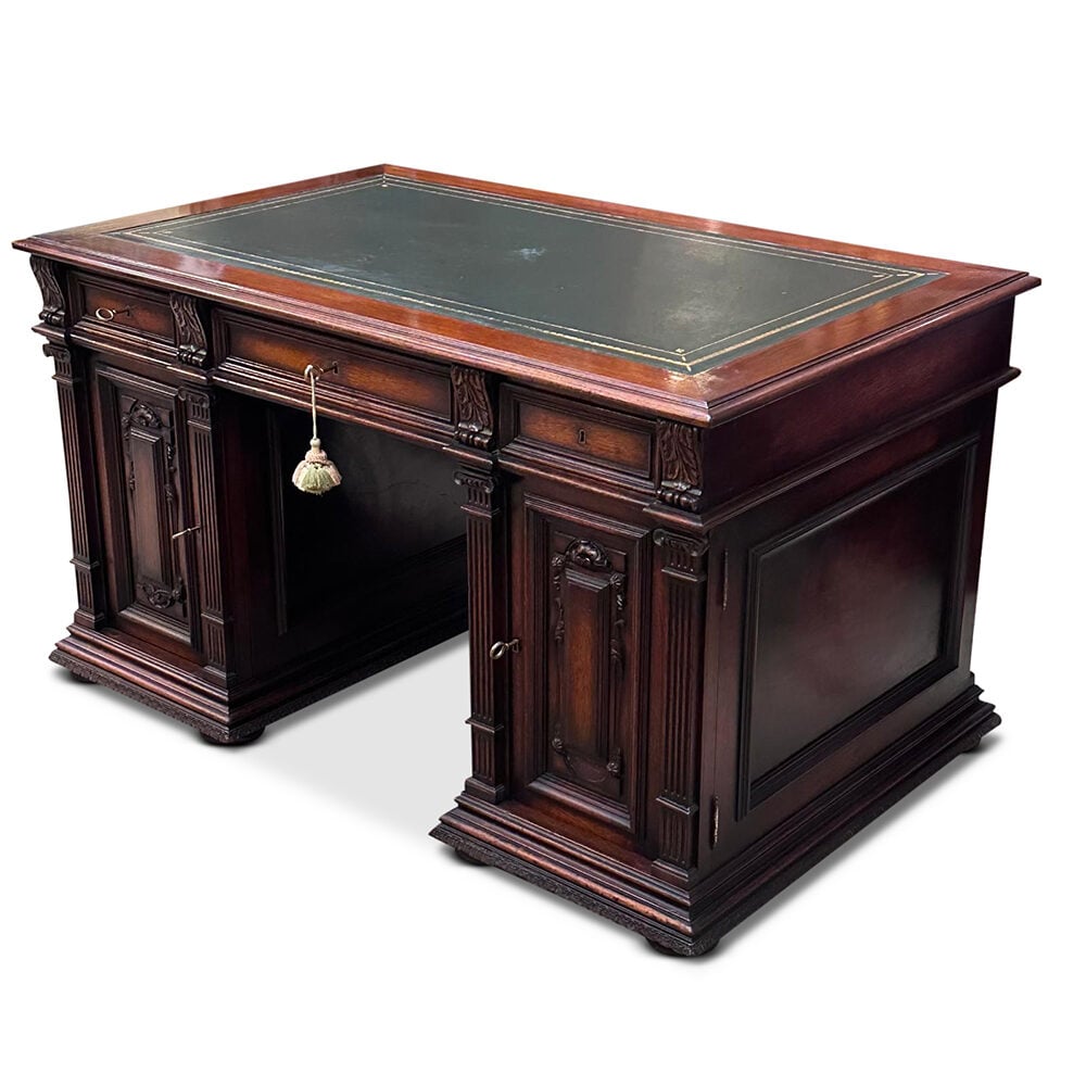 French walnut pedestal desk with tooled leather top c.1870