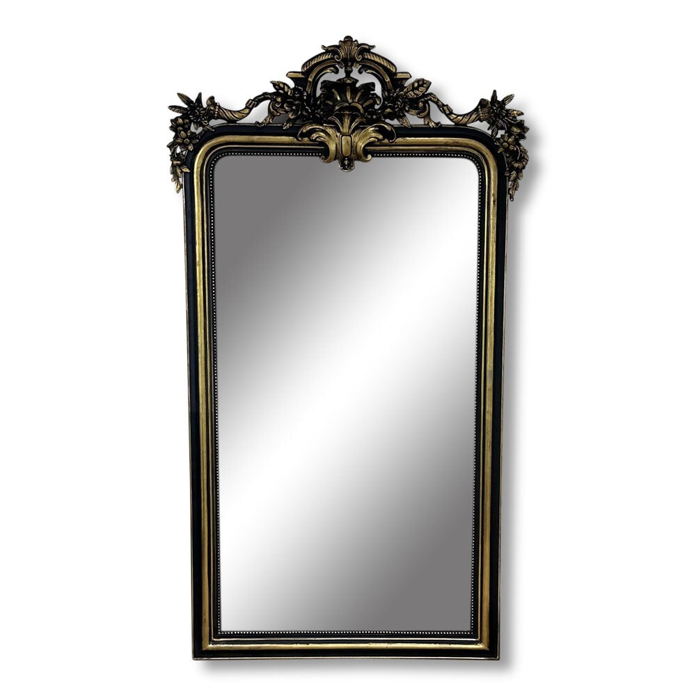 Late 19th century Louis XV style tall narrow aged gilt overmantle mirror c.1890