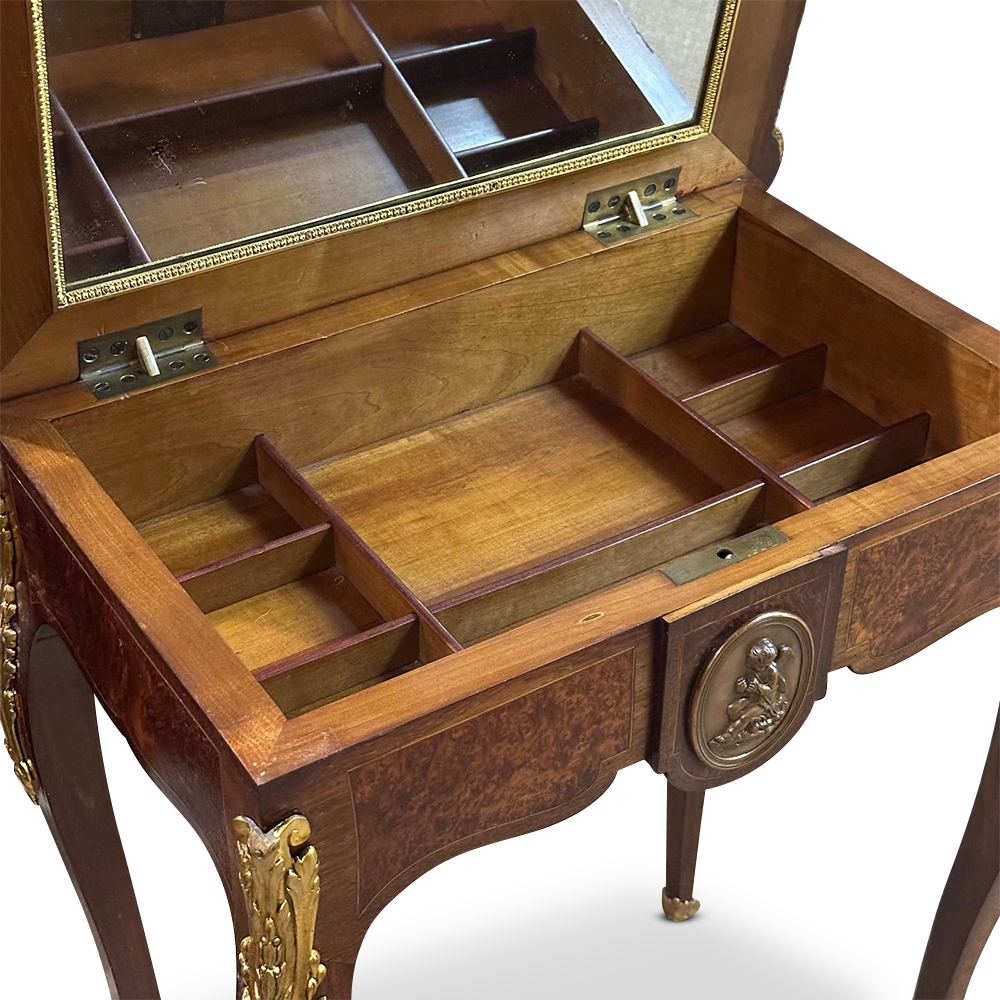 Louis XV style fitted jewellery table with ormolu mounts and fine inlays c.1870