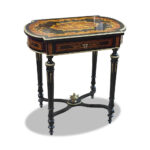 Louis XVI style French ebonised marquetry jewellery table with ormolu mounts c.1890