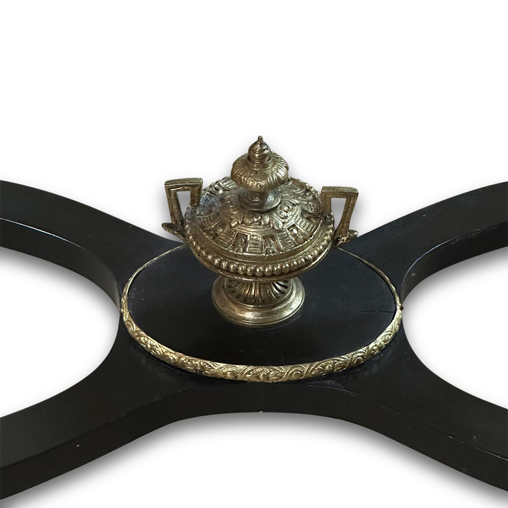 Louis XVI style French ebonised marquetry jewellery table with ormolu mounts c.1890