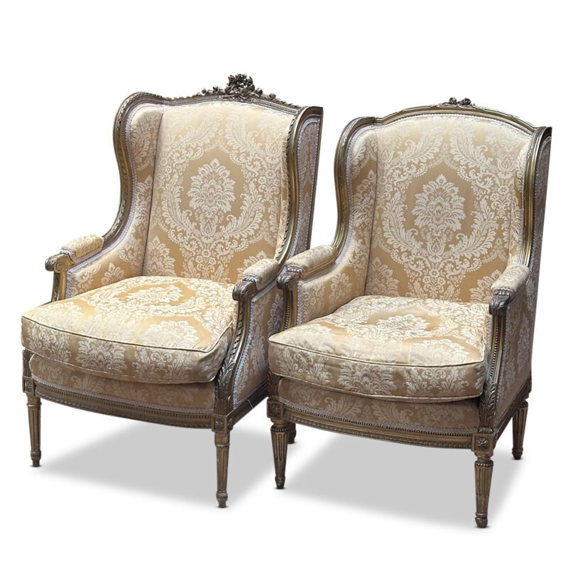 Pair French gilt ladies and gents armchairs c.1890