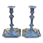 Pair Georgian style sterling silver petite candlesticks London c.1892 hallmark