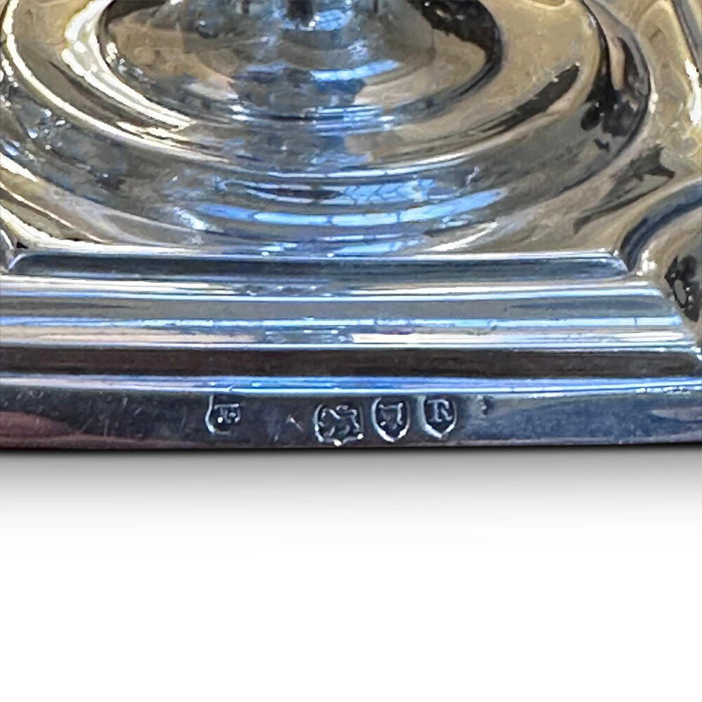Pair Georgian style sterling silver petite candlesticks London c.1892 hallmark
