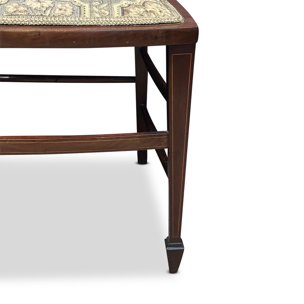 Pr Sheraton style chairs with fine string inlays and beautifully carved backs c.1900