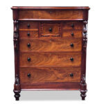 Quality Australian 8 drawer serpentine cedar chest with fretwork and fruit carvings c.1890
