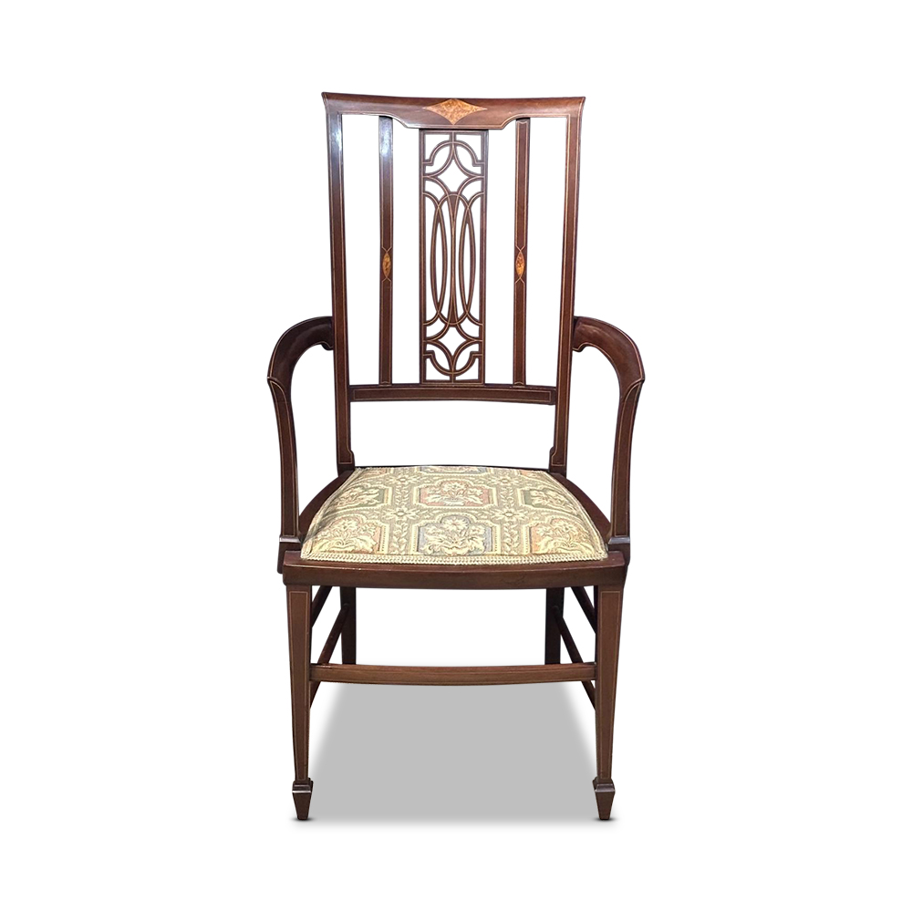 Sheraton style carver chair with fine string inlays and beautifully carved back c.1900