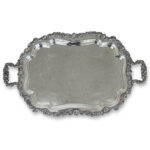 Victorian Loveland Rose silver plate serving tray on 4 feet and twin handles c.1900 Sheffield