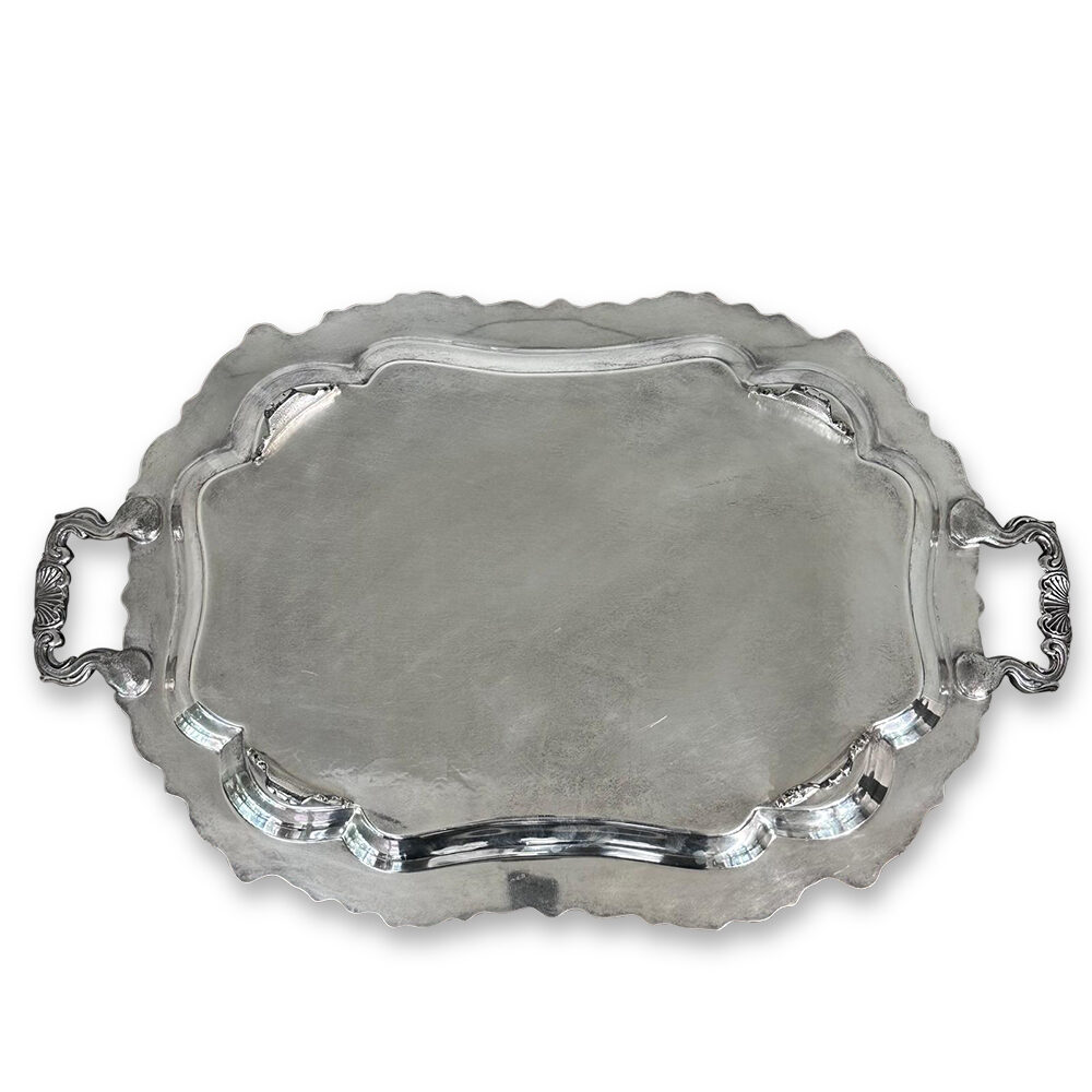 Victorian Loveland Rose silver plate serving tray on 4 feet and twin handles c.1900 Sheffield