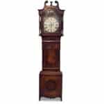 William IV mahogany long case clock with hand painted dial adn 8 day movement and crossbanded cabinetry c.1830