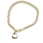 18ct yellow gold curb link bracelet with heart