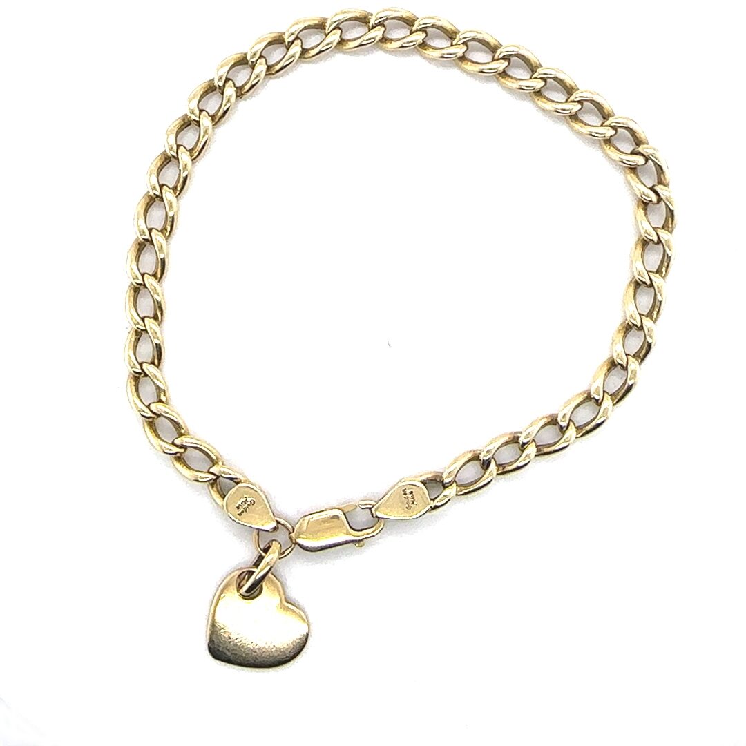 18ct yellow gold curb link bracelet with heart