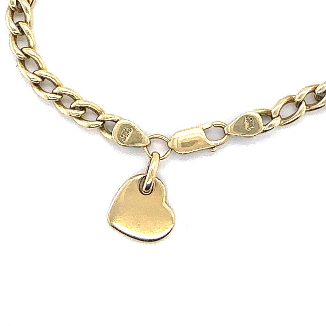 18ct yellow gold curb link bracelet with heart